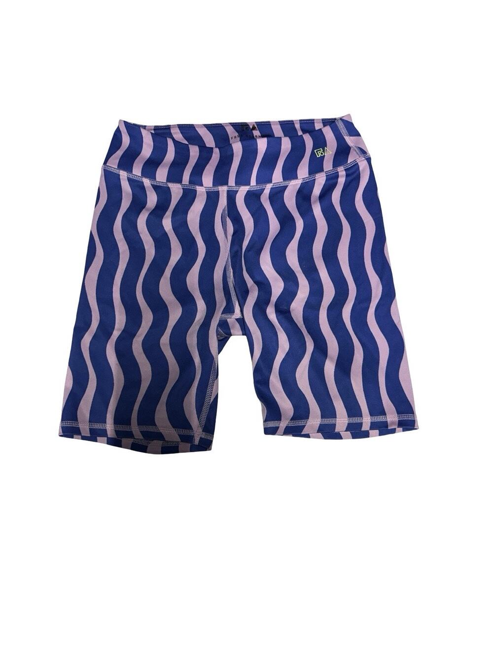 Free Assembly Girls Bike Shorts Purple Blue Wavy Print Size L 10-12 Stretch Ath